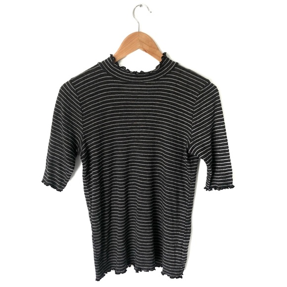 SOLD T.la | NWT Mock Neck Striped Ruffle Top - Picture 2 of 5